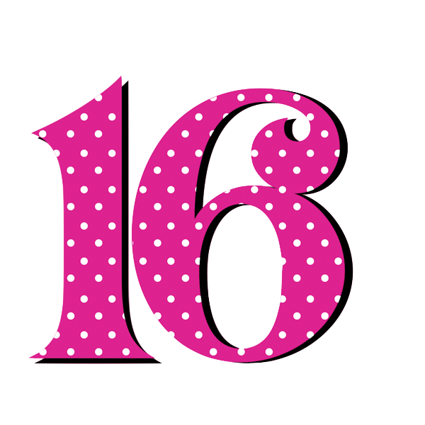 Sweet 16 Pink Polkadots Number 16