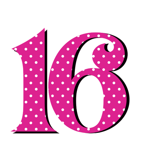 Sweet 16 Pink Polkadots Number 16