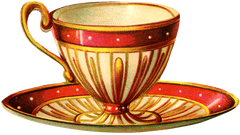 Vintage Victorian Red and Yellow Gold with flowers Teacup clip art png transparent back image