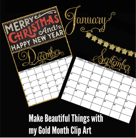 Months Written in Gold Glitter Beautiful Calendar Months Headings Clip Art