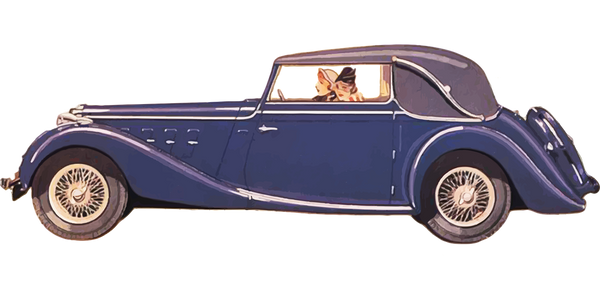 Antique Car Ladies  Blue Vintage Automobile