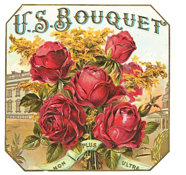 U.S. Bouquet Vintage Cigar Label - Red Roses & Gold