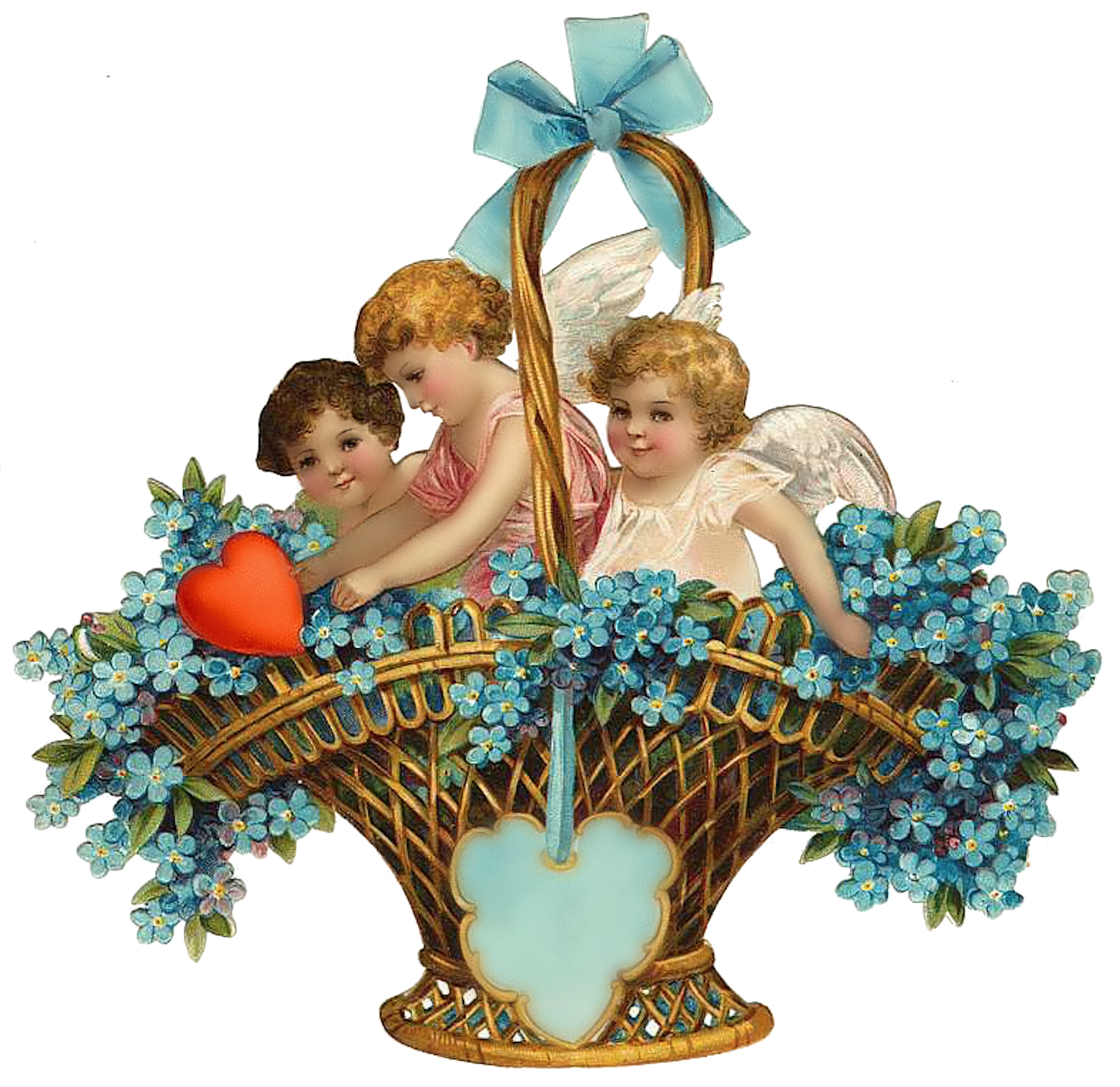 Beautiful Victorian Basket with Cherubs & Forget me nots