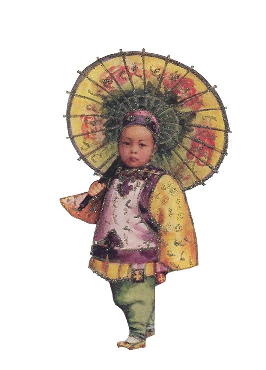 Vintage Asian Boy With Parasol