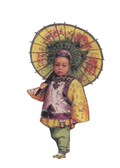 Vintage Asian Boy With Parasol