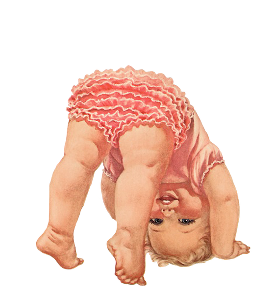 Vintage Baby Girl Pink Ruffled panties standing on head