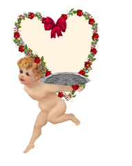Vintage Love Cherub with Red Rose Heart
