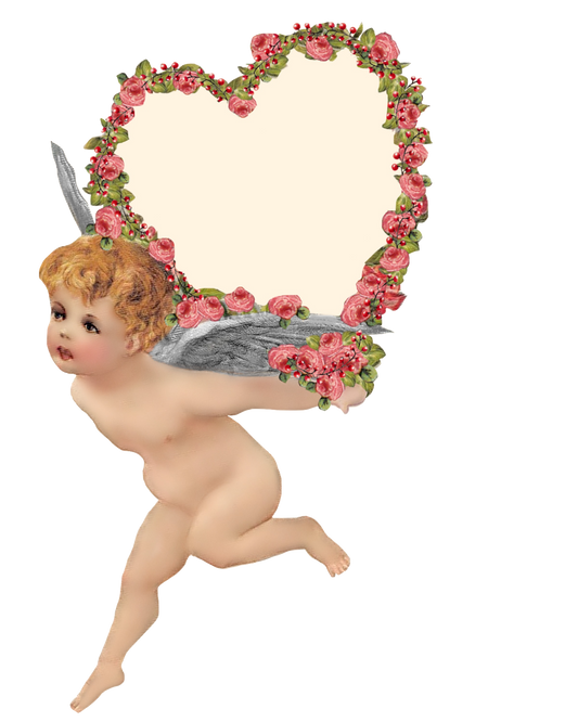 Vintage Valentine Cupid with Rose Heart