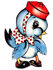 My Sweet Little Vintage Bluebird in her Red Bonnet