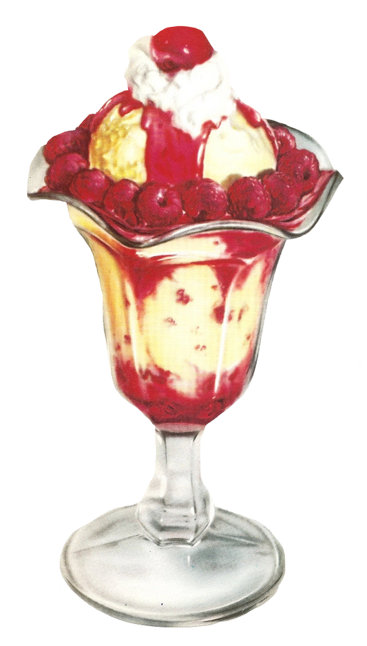 Vintage Ice Cream Sundae - Raspberry, cherry over vanilla Retro Kitchen Diner dessert