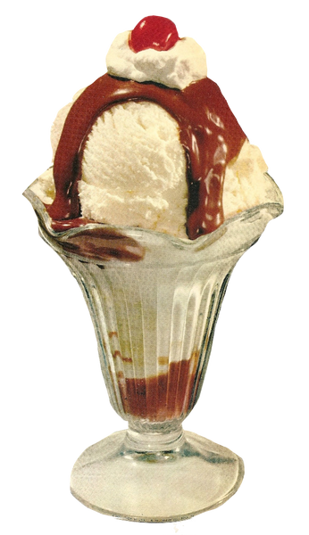 Vintage Ice Cream Sundae - chocolate over vanilla Retro Kitchen Diner dessert