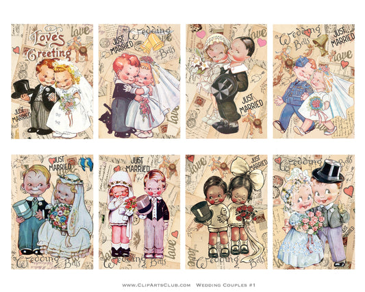Adorable Vintage Wedding Couples In Love Collage Sheet ATC Cards Printable On Love letters