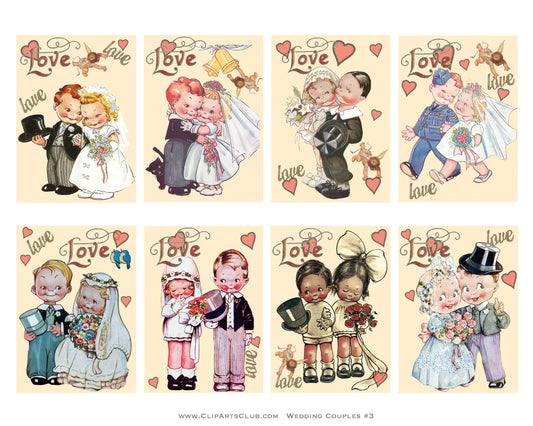 Adorable Vintage Wedding Couples In Love Collage Sheet ATC Cards Printable