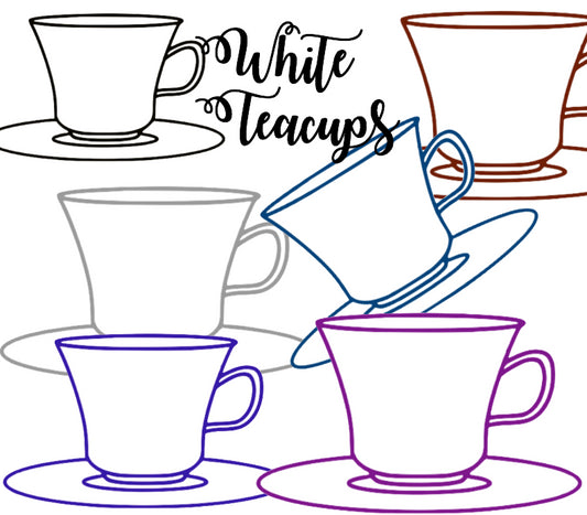 6 White Teacups with different color outlines  - 6 images