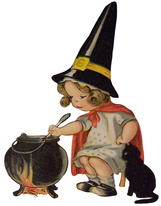 The Magic Brew - Adorable Little Witch stiring a magic brew in her caldron