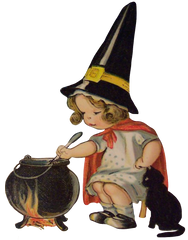 The Magic Brew - Adorable Little Witch stiring a magic brew in her caldron