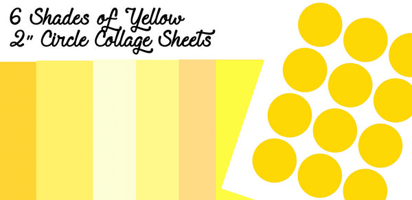 6 Shades of Yellow DIY Collage Sheets Blank 2" Circle Backgrounds Bundle - 7 Separate Sheets.